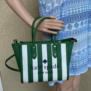 Kate Spade Ella Even Stripe Jacquard Small Tote Crossbody Bag Green Multi